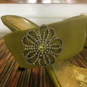 Nine West Rhinestone Satin Lime Green Heels